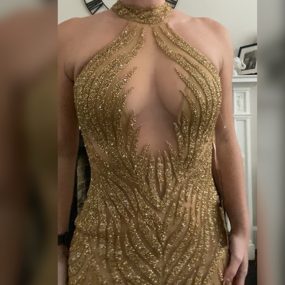 Heavily beaded gold prom dress, formal dress or pageant evening gown - Picture 5 of 7